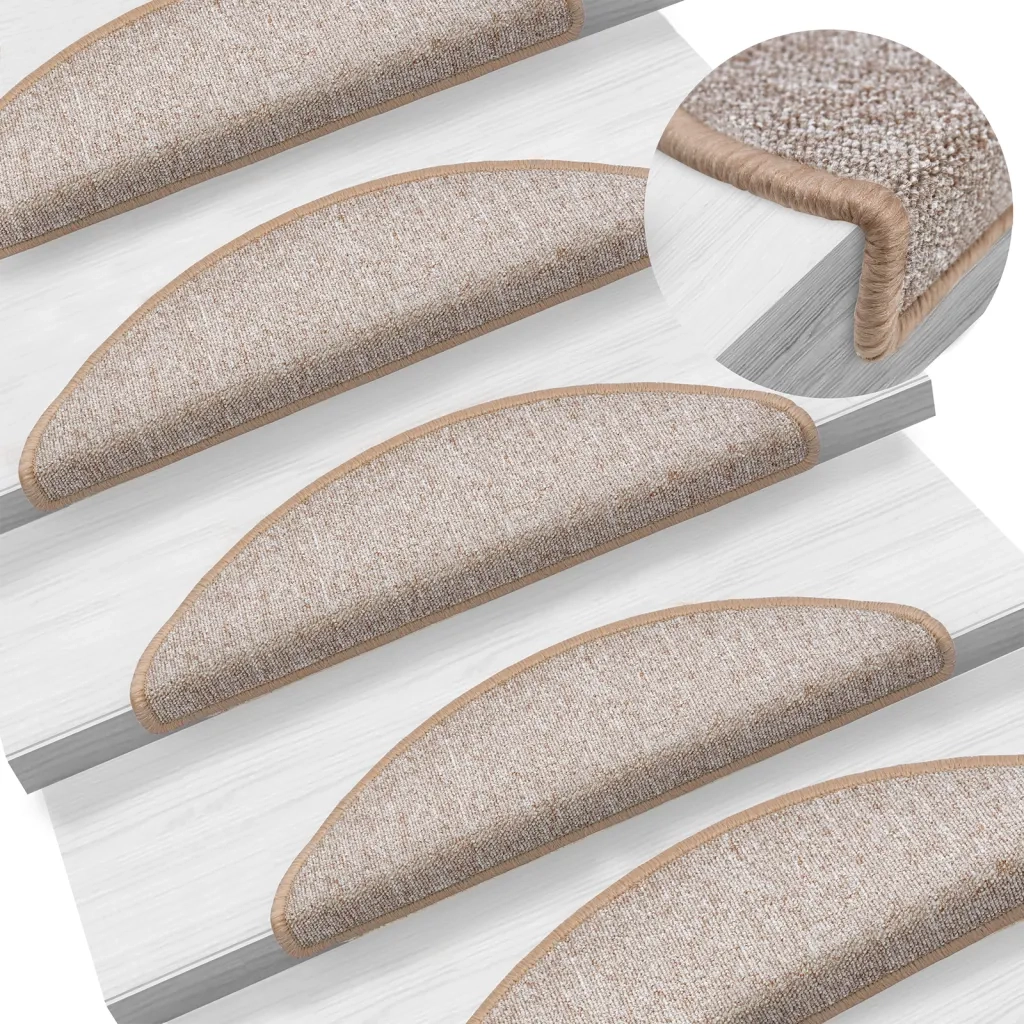 Tappetini per scale 15 pz 56x17x3 cm Marrone chiaro Semicircolari 133878