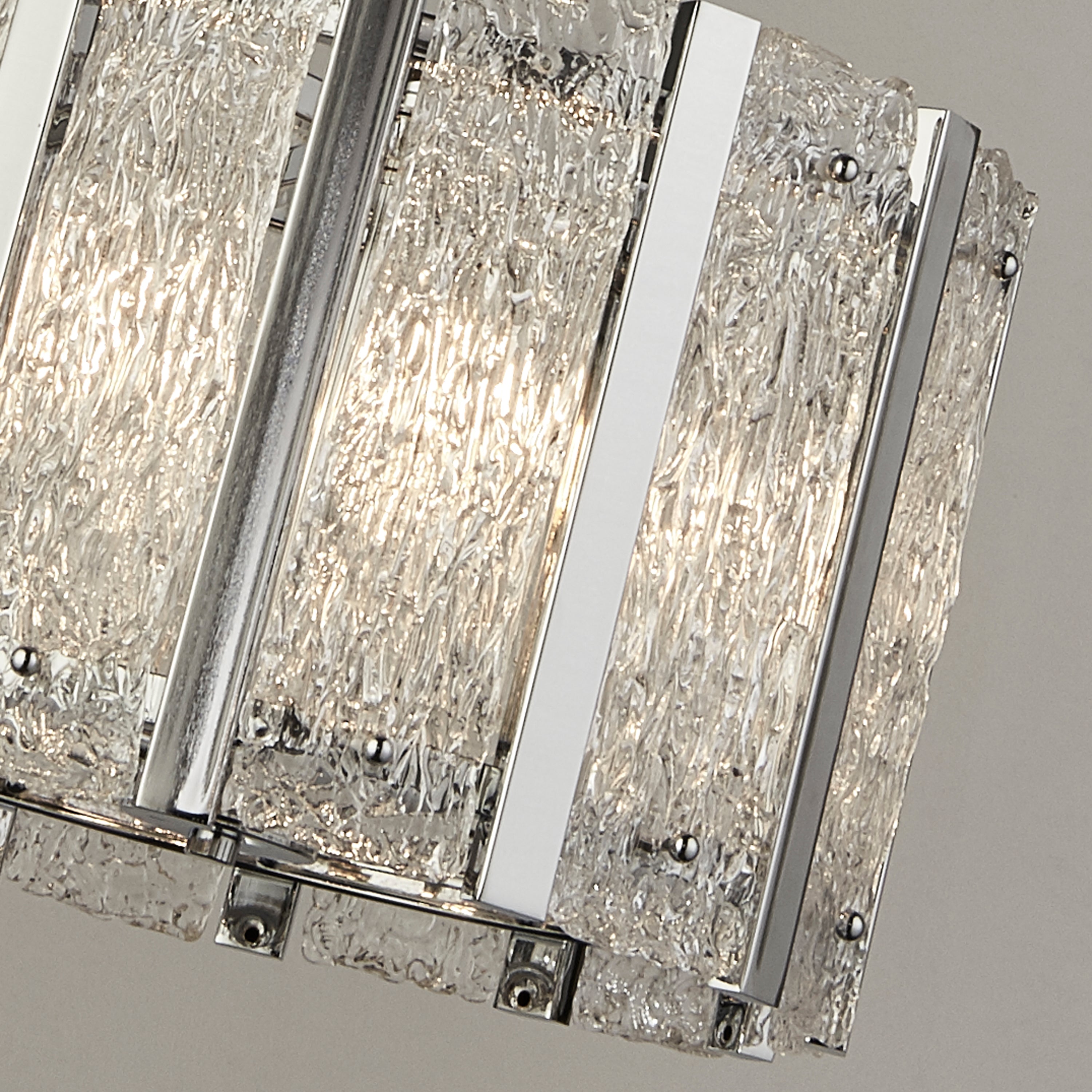 Lampadario Contemporaneo Alessandra Acciaio Argento Vetro Trasparente 5 Luci E14