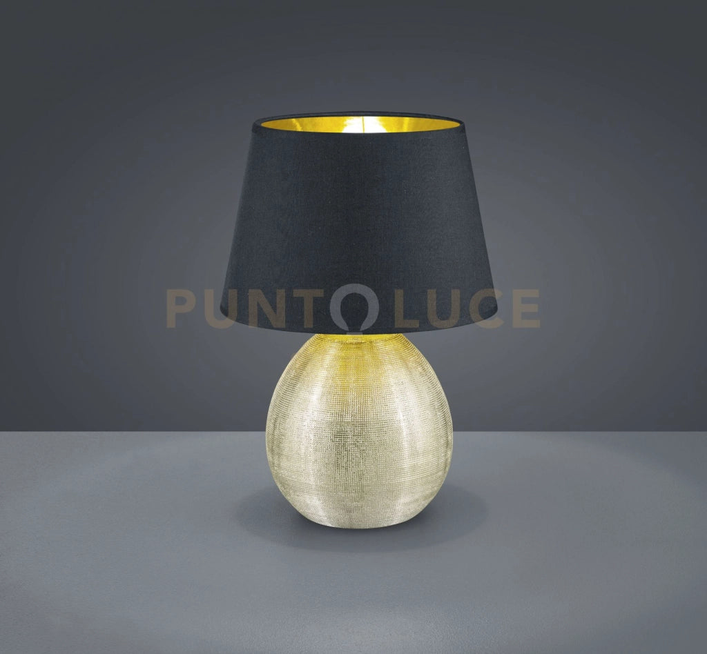 LUXOR LAMPADA TAVOLO GRANDE BASE CERAMICA ORO E PARALUME NERO INTERNO ORO H. 35CM D. 24CM ATTACCO E27