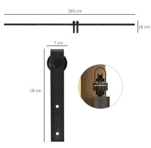 Sistema scorrevole per porta 183 cm nero in acciaio, con accessori