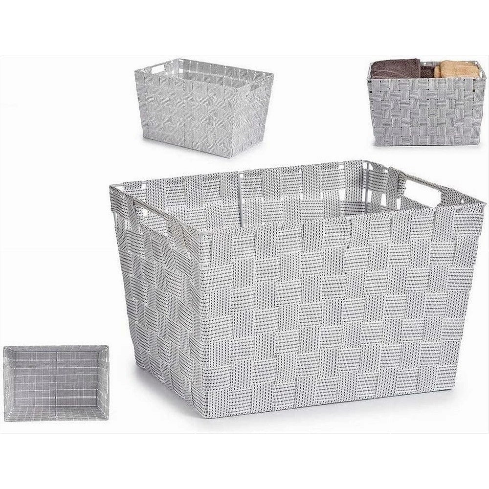 Trade Shop - Porta Oggetti Cesto Tessuto Intrecciato 38x26x25 Cm Maniglie Grigio Chiaro 79036 -