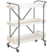 Carrello in legno bianco con 3 vassoi 89x38x110h cm