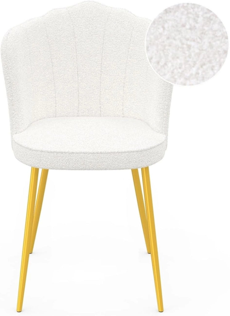 Set di 2 sedie ADELAIDE a guscio riccio bianco con gambe dorate