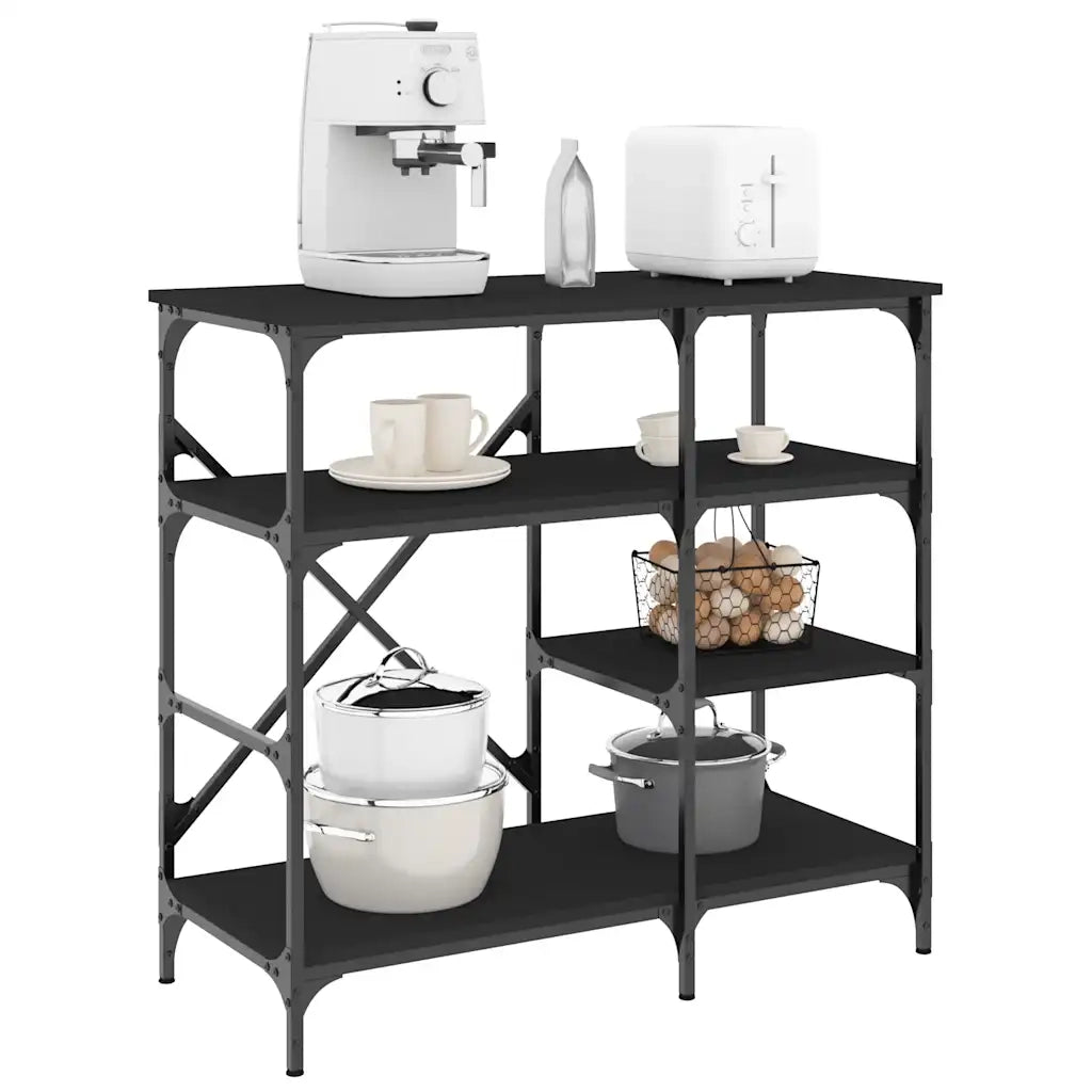 Mobile da cucina-Armadio da cucina Nero 90x40x84 cm Legno Multistrato e Metallo