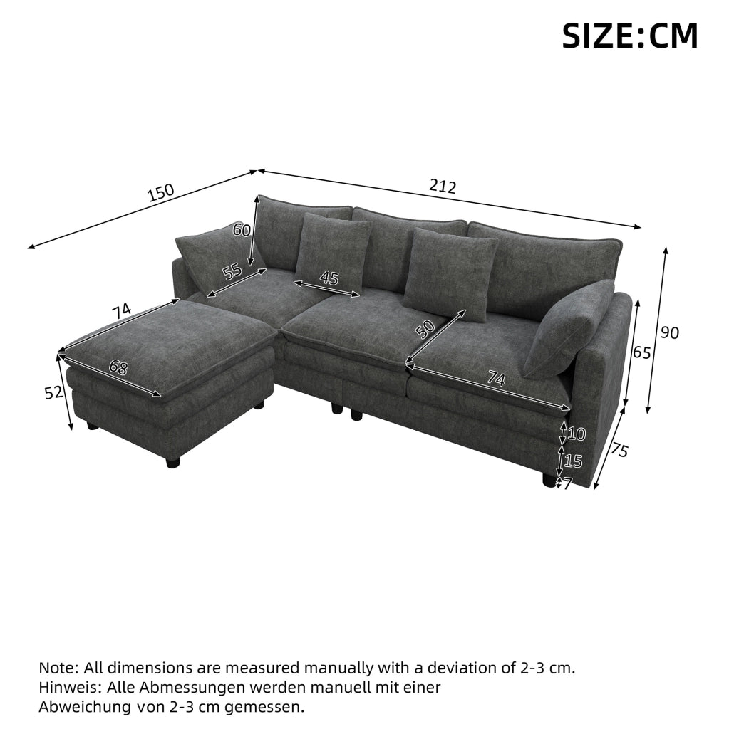 Divano angolare 3 posti in chenille grigio con chaise longue mobile