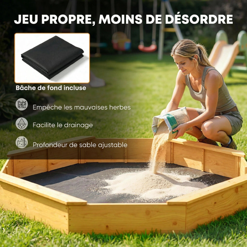 Sandbox in legno con tettoia e panche ¨C zephmum ¨C giallo, 4 posti
