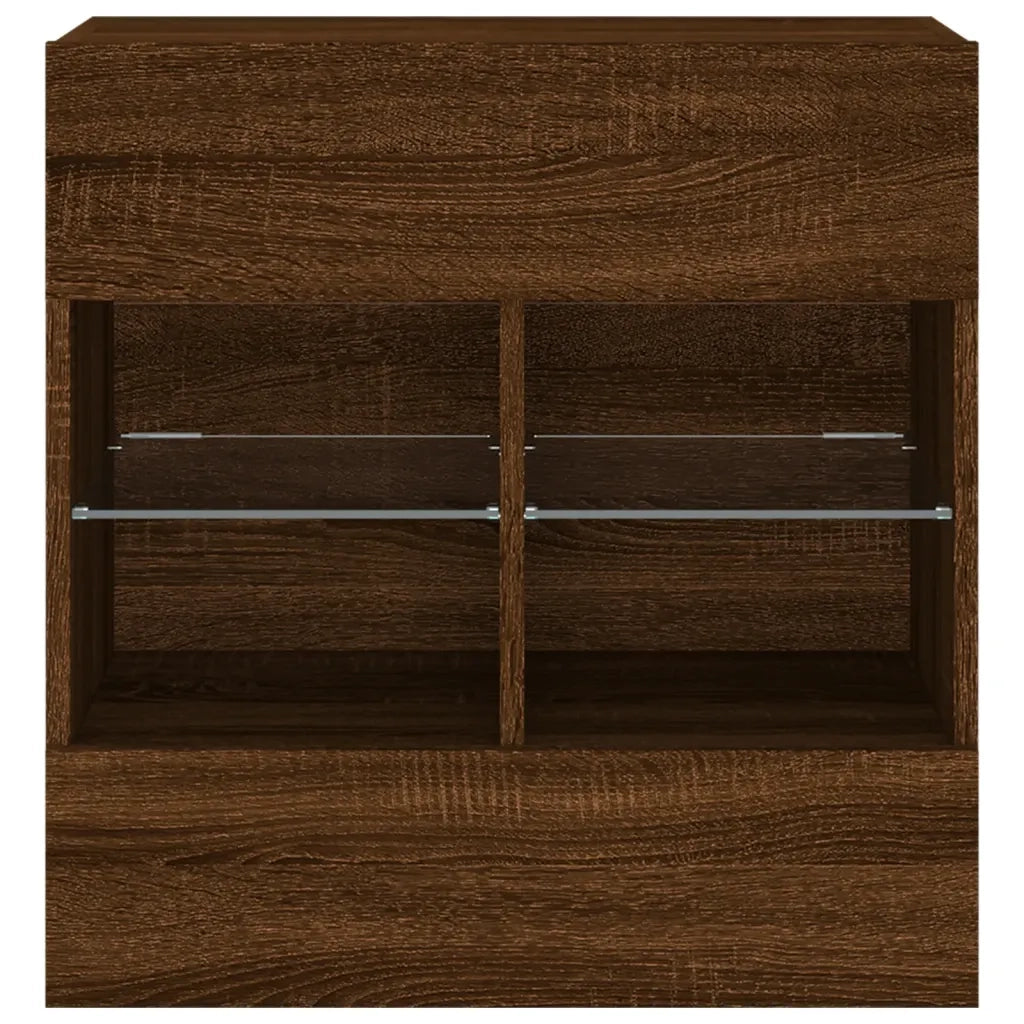 Mobile TV a Parete con Luci LED-Mobile TV a Muro Rovere Marrone 58,5x30x60,5 cm