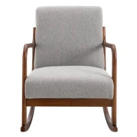 Poltrona a Dondolo Imbottita, Design Vintage in Legno e Poliestere Grigio, per Interni, Ufficio, Soggiorno, 64x86x80cm