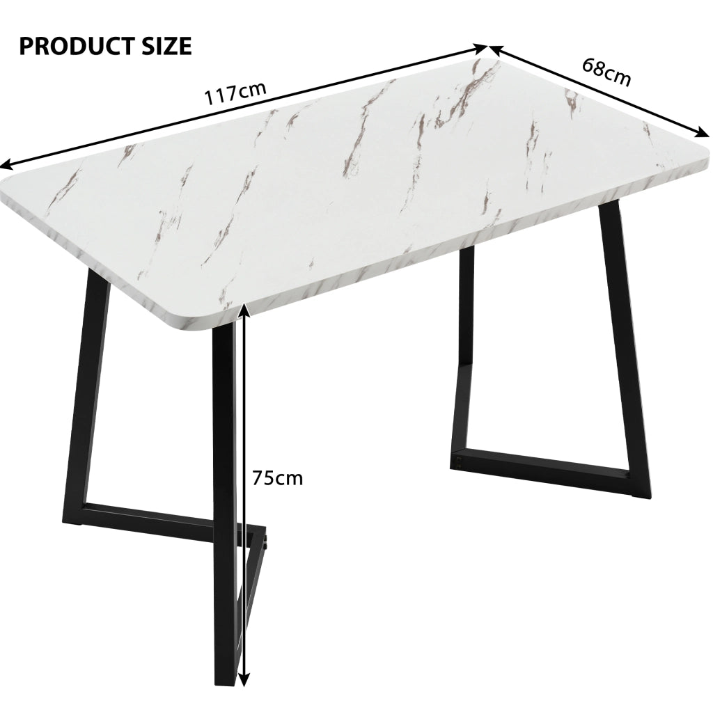 Tavolo da pranzo 117x68x75 cm in MDF con effetto marmo; bianco e nero
