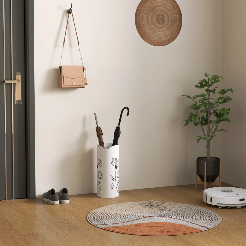 Portaombrelli in Acciaio con 4 Ganci e Bandeja di Drenaggio ¨C zephmum ¨C Bianco 17x17x41 cm