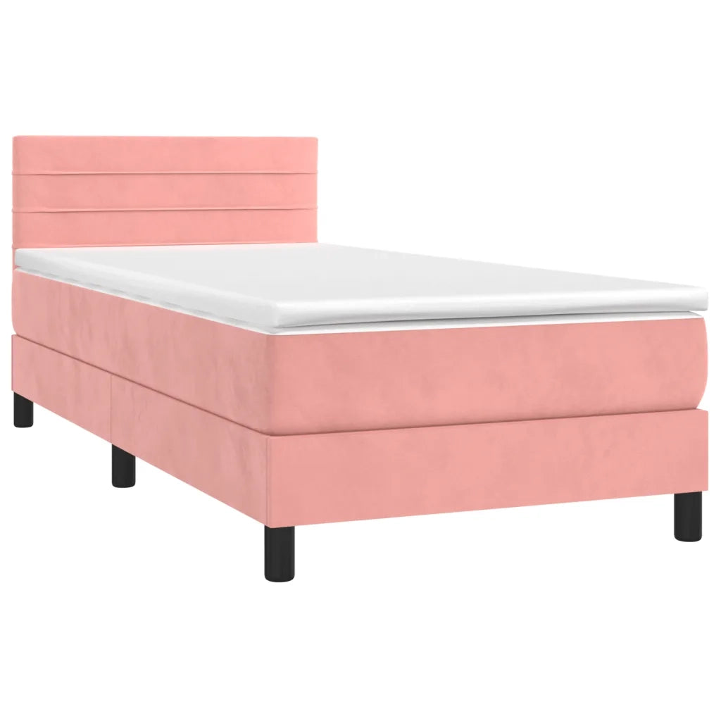 Letto a Molle con Materasso e LED Rosa 90x200 cm in Velluto cod mxl 58071