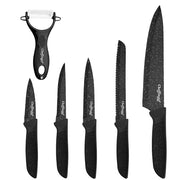 Set di 6 Coltelli Effetto Marmo Antiaderenti con Pelapatate Nero Cheffinger