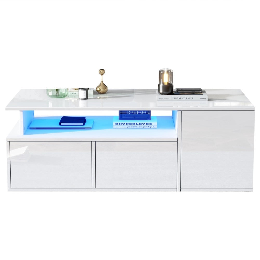 Tavolino da Caff¨¨ con LED e Cassetti ¨C MINIMAL ¨C Bianco, 100x50x35