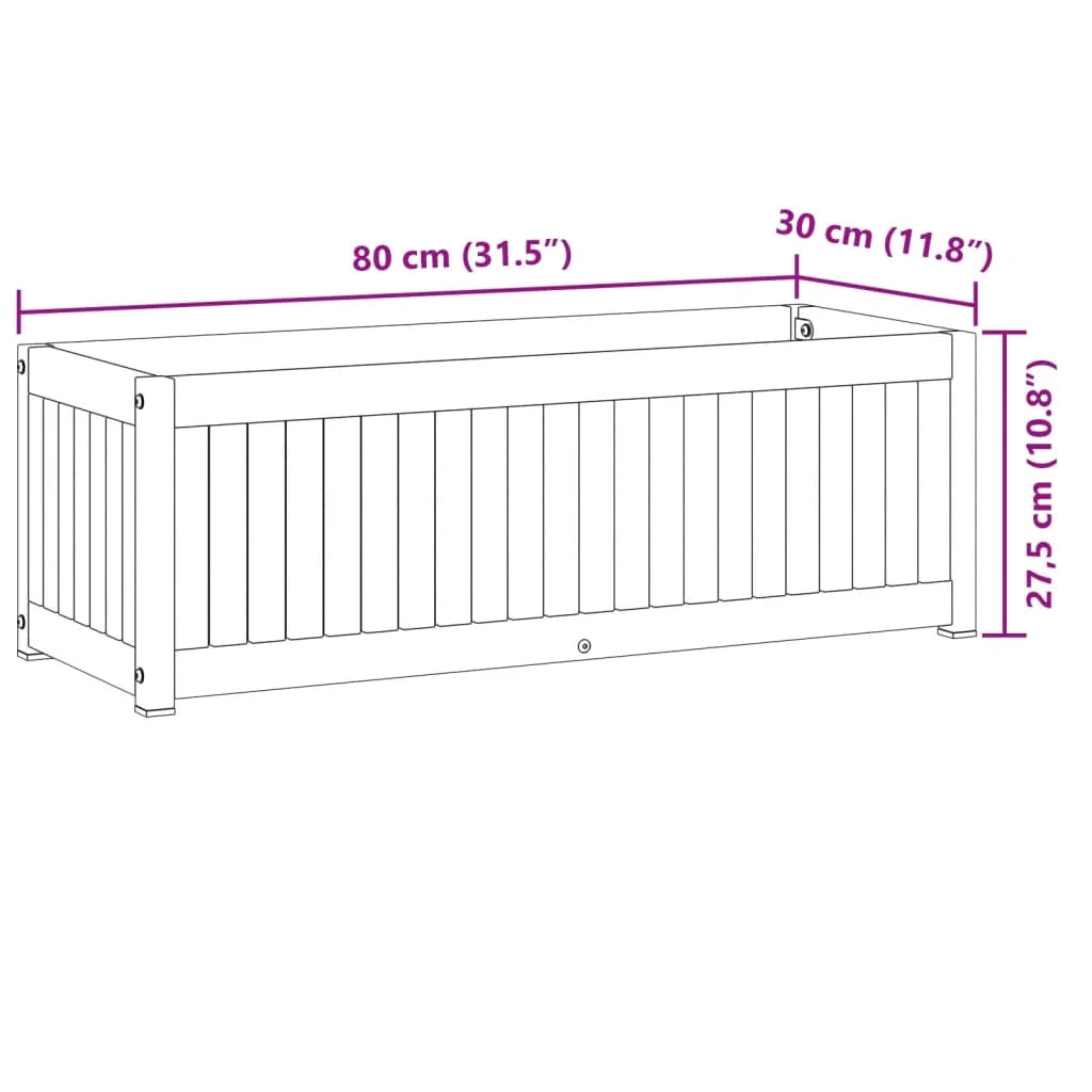 Aiuola rialzata/fioriera per piante fiori patio giardino 80 x 30 x 27,5 cm legno massello di acacia e acciaio marrone 02_0037866