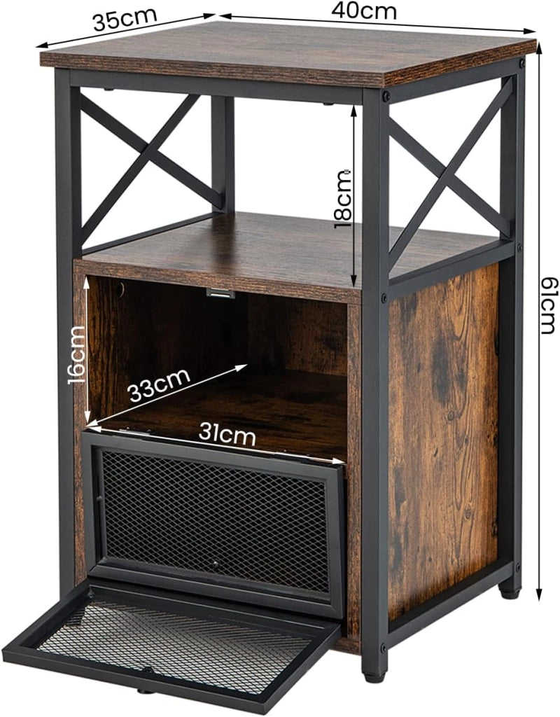 Set di 2 tavolini, comodino in legno con 2 cassetti pieghevoli e scaffali aperti, design salvaspazio, comodino industriale per camera da letto, soggiorno, 40 x 35 x 61 cm