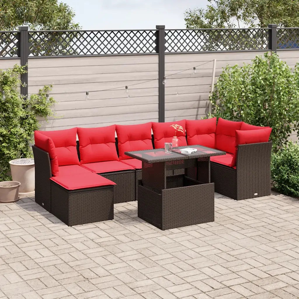 Set Divani da Giardino 8 pz con Cuscini Marrone in Polyrattan 3266754