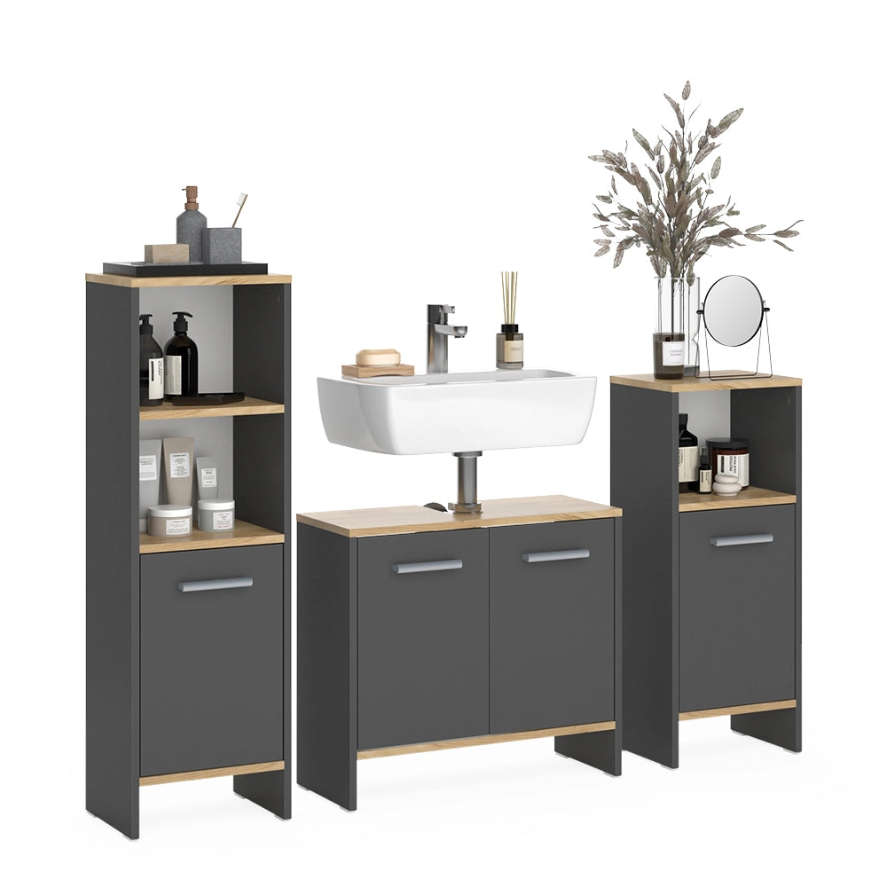 Vicco Set di mobili da bagno Antracite/quercia dorata 3 pezzi