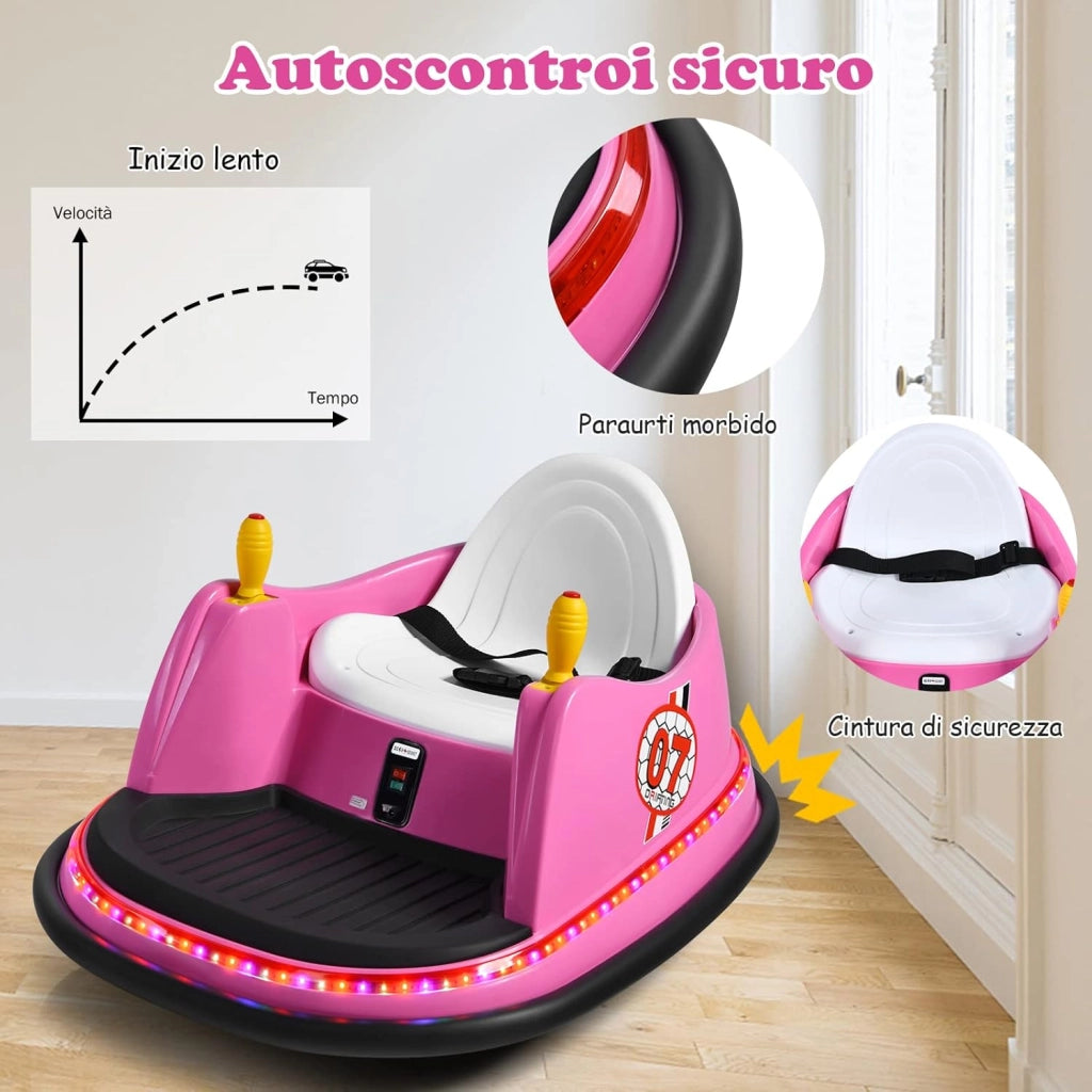 Veicolo Elettrico Macchina Elettrica Design Autoscontro per Bambini, Girevole a 360°, con Luci e Musica, con Telecomando, per Bambini 2-5 Anni (Rosa)