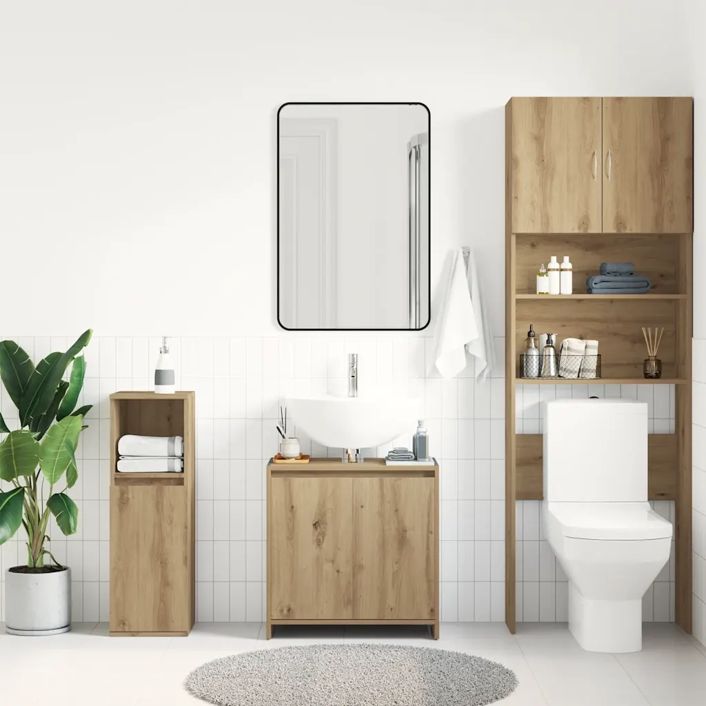 Mobile Lavabo Bagno Rovere Artigianale Legno Multistrato