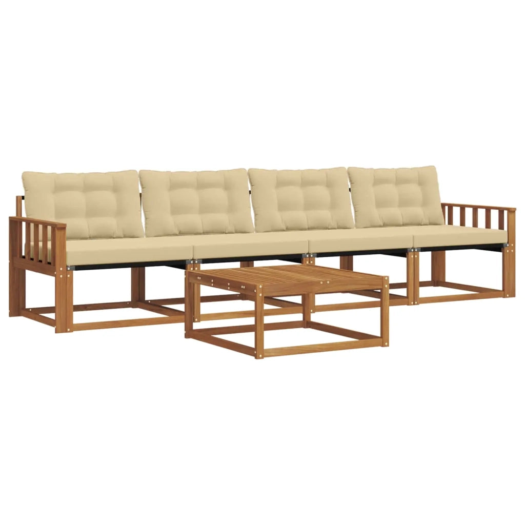 Set di divani da esterno con cuscino 5 pcs Naturale e Beige