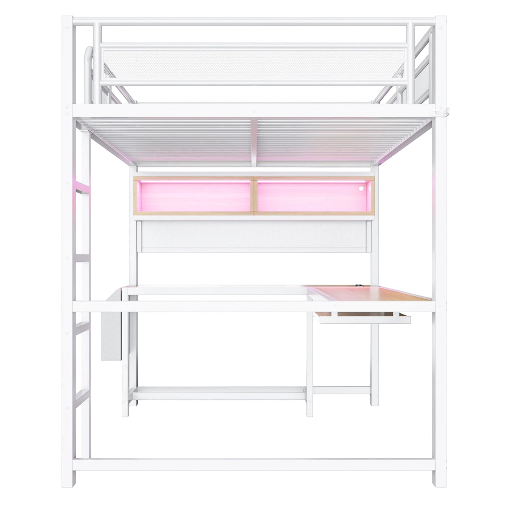 Letto a soppalco 140x200 cm con scrivania, LED e ricarica USB
