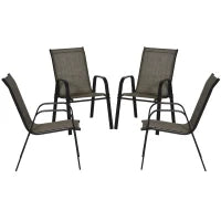 Sedie da Giardino Set 4 Pezzi, Sedie da Esterno Impilabili in Metallo e Tessuto Traspirante, Marrone
