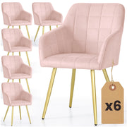 Set di 6 Sedie imbottite con cuciture quadrate LUXANO Rosa Cipria gambe oro
