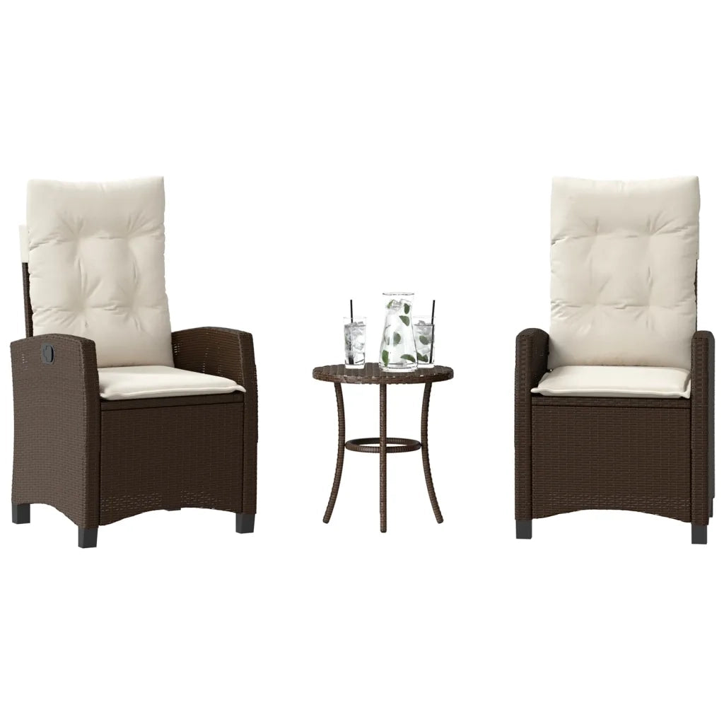 Set Bistr¨° 3 pz | Set Salotto da Giardino con Cuscini Marrone in Polyrattan