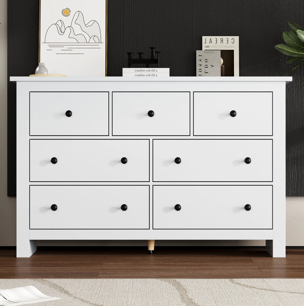 Credenza con 7 cassetti in stile classico francese; 152 cm; in pannello truciolare bianco