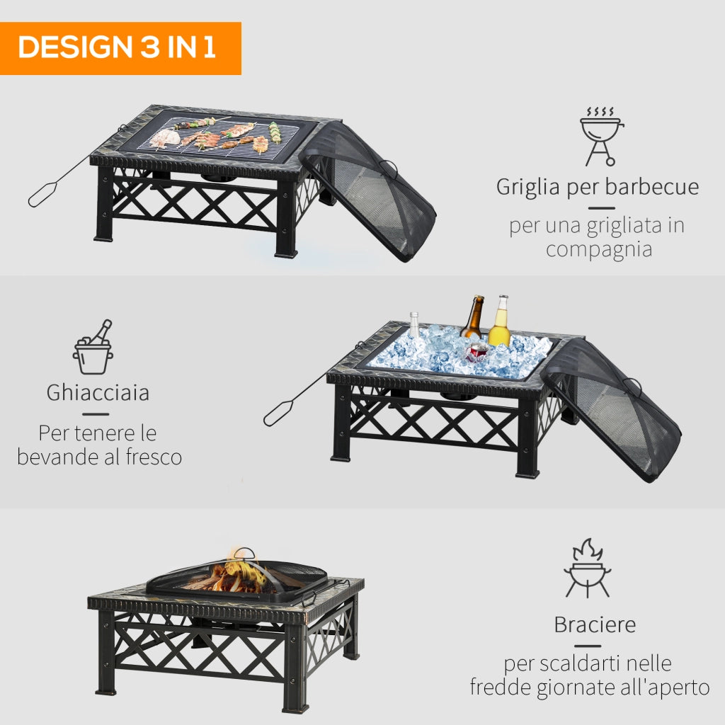 Braciere da Giardino con Griglia ¨C Zephmum ¨C 76x76x47cm Nero