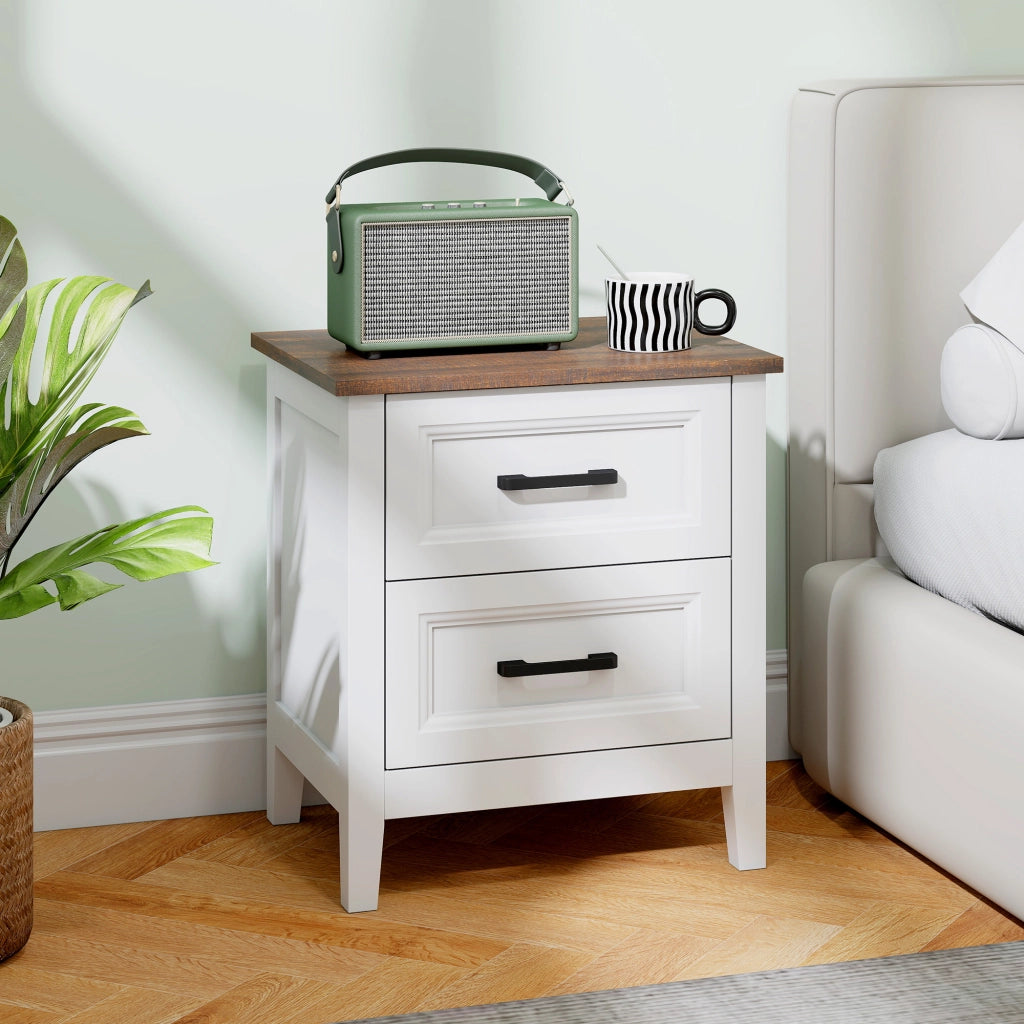 Comodino con 2 cassetti ¨C zephmum ¨C effetto legno, bianco