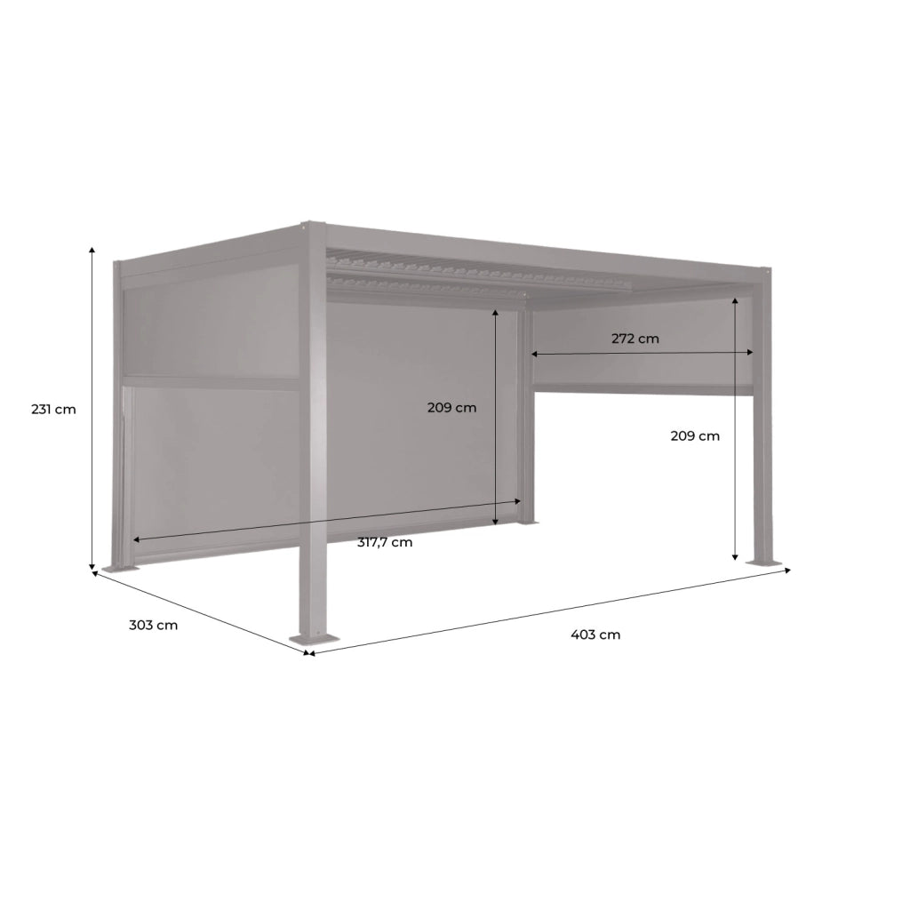 Pergola bioclimatica 3x4m in alluminio e acciaio +  2 tende 3m + 1