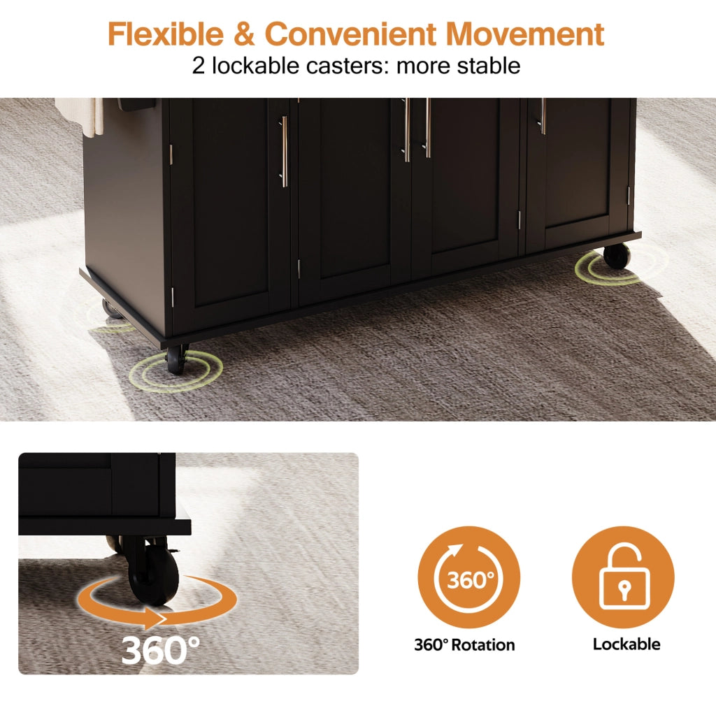 Isola cucina con bancone 120 x 60 x 91 cm in MDF nero; con prese e porte USB