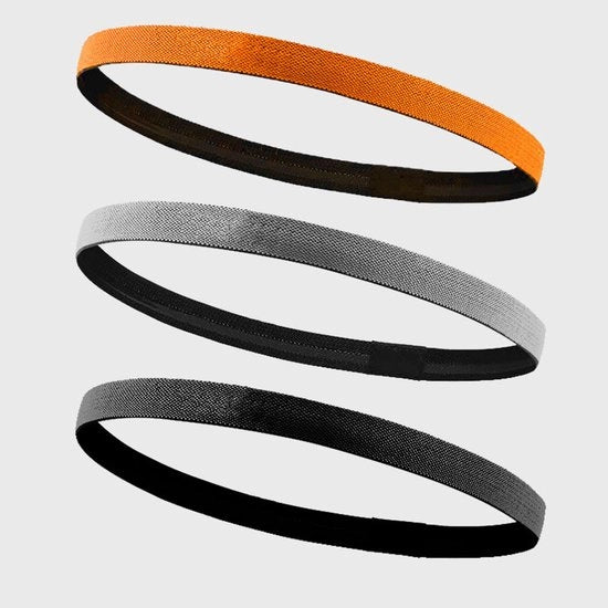 Bande di capello antiscivolo 3 in 1, bande di capello elastiche, bande di capello assorbenti sudore, bande di capello antiscivolo per unisex, adatte per sport, yoga, calcio, corsa (Nero arancione grigio)