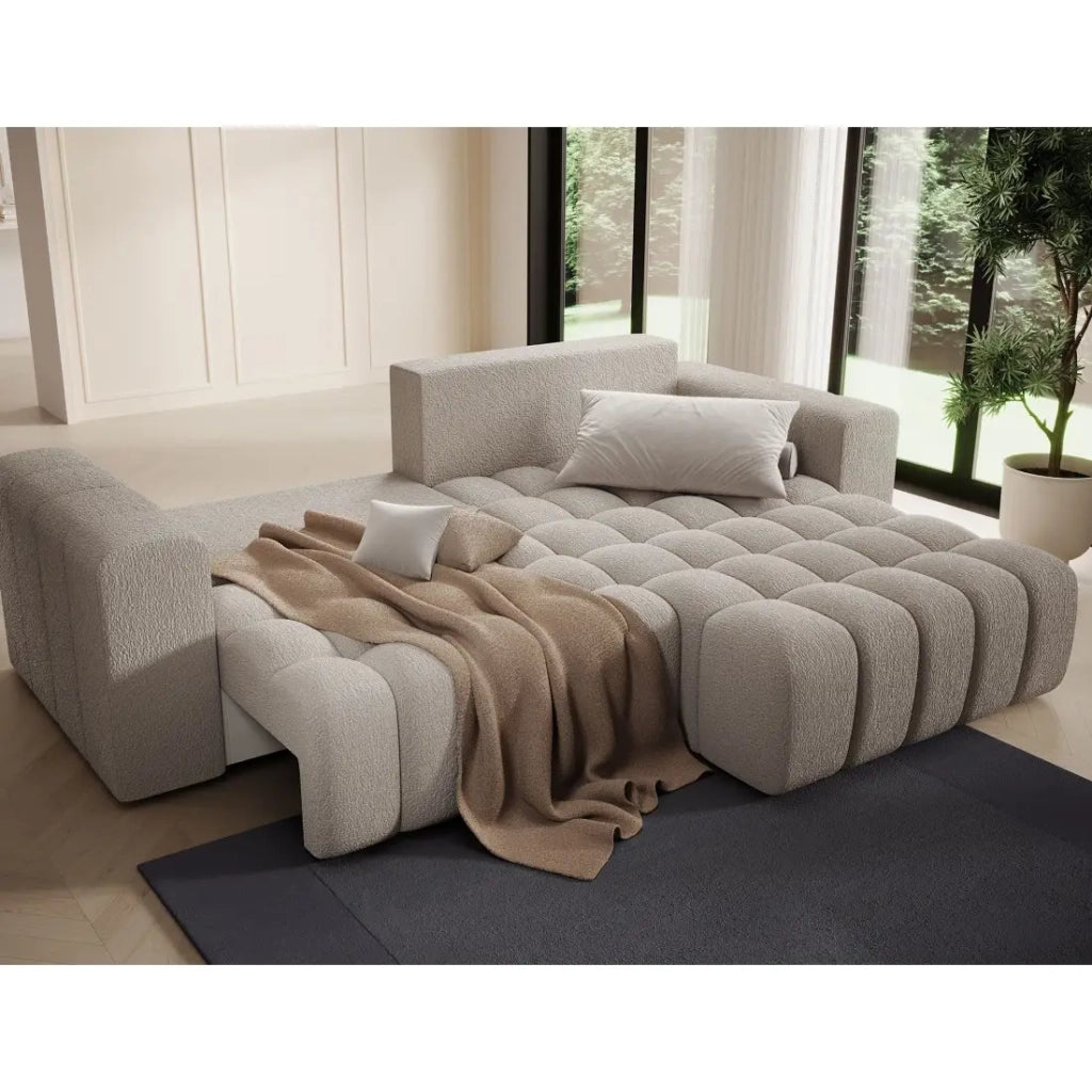 Divano angolare convertibile DORY beige chiaro 250 cm con contenitore angolo destro