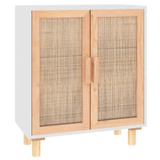 Buffet credenza cassettiera armadio mobile contenitore organizer per cucina soggiorno salotto 60 x 30 x 70 cm legno massello di pino e rattan naturale bianco 02_0030334