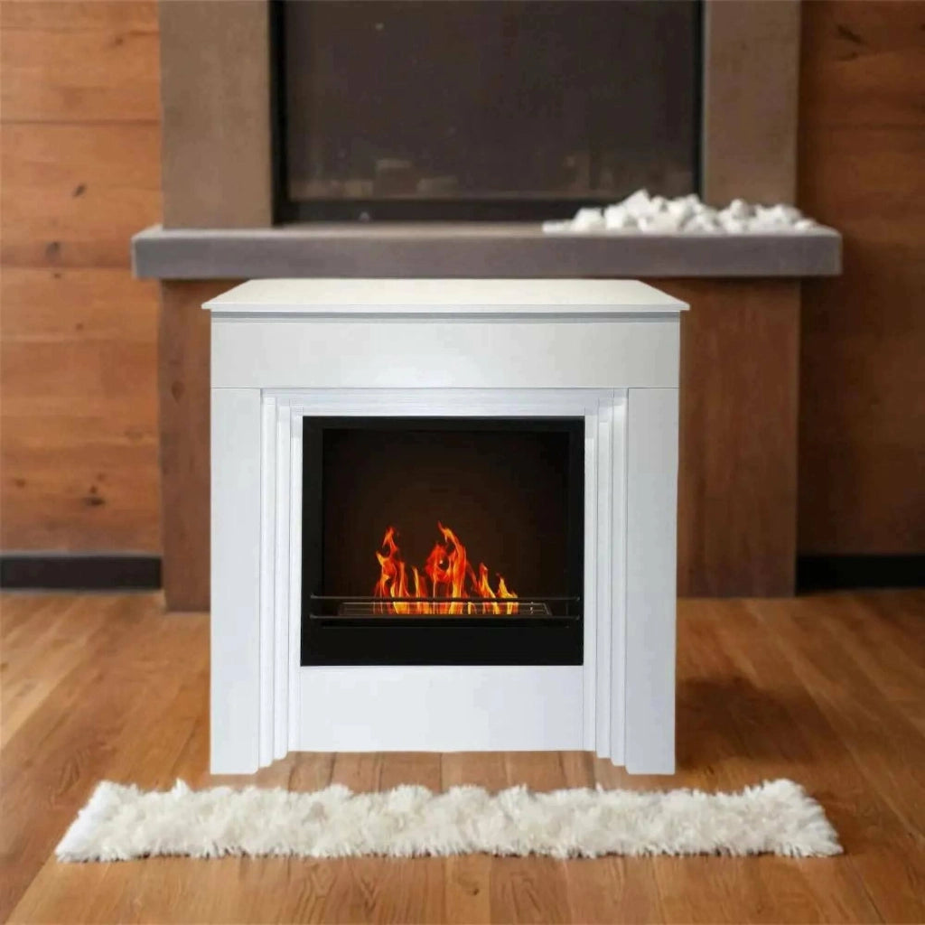 Camino a bioetanolo Kinsasa, Caminetto ecologico, Focolare senza fumo, Riscaldatore ad etanolo, Made in Italy, 96x35 h96 cm, Bianco