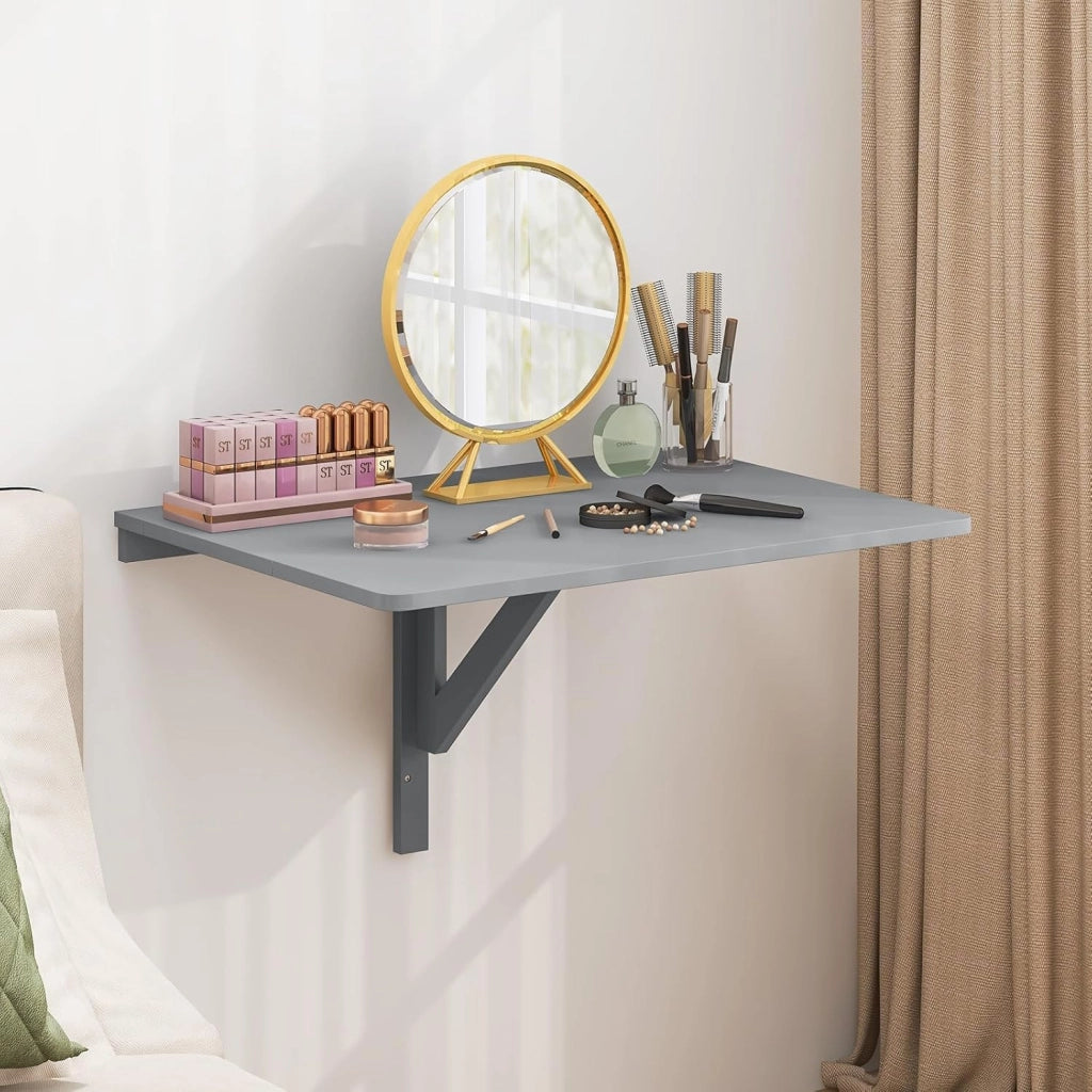 Tavolo Pieghevole a Muro, Tavolino Porta PC da Parete in Legno, Tavolo a Scomparsa Multifunzionale, Ideale per Soggiorno, Cucina e Studio, 80 x 60 x 45 cm (Grigio)