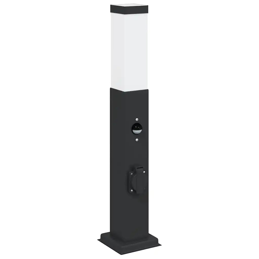 Lampioni a paletto con sensore e presa 3 pz 50 cm neri IP44 4006090