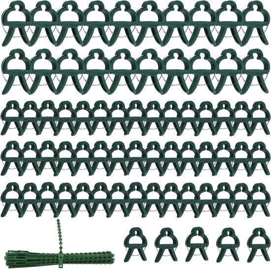 Clips per piante reutilizzabili - 100 pezzi (2 misure) con 30 attacchi per piante - Per piante rampicanti, fiori, viti e ortaggi