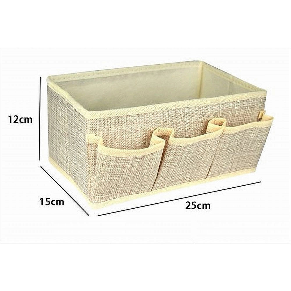 Trade Shop - Portaoggetti Tessuto Organizer Contenitore Box Scatola 3 Tasche 25x15x12cm 79419 -