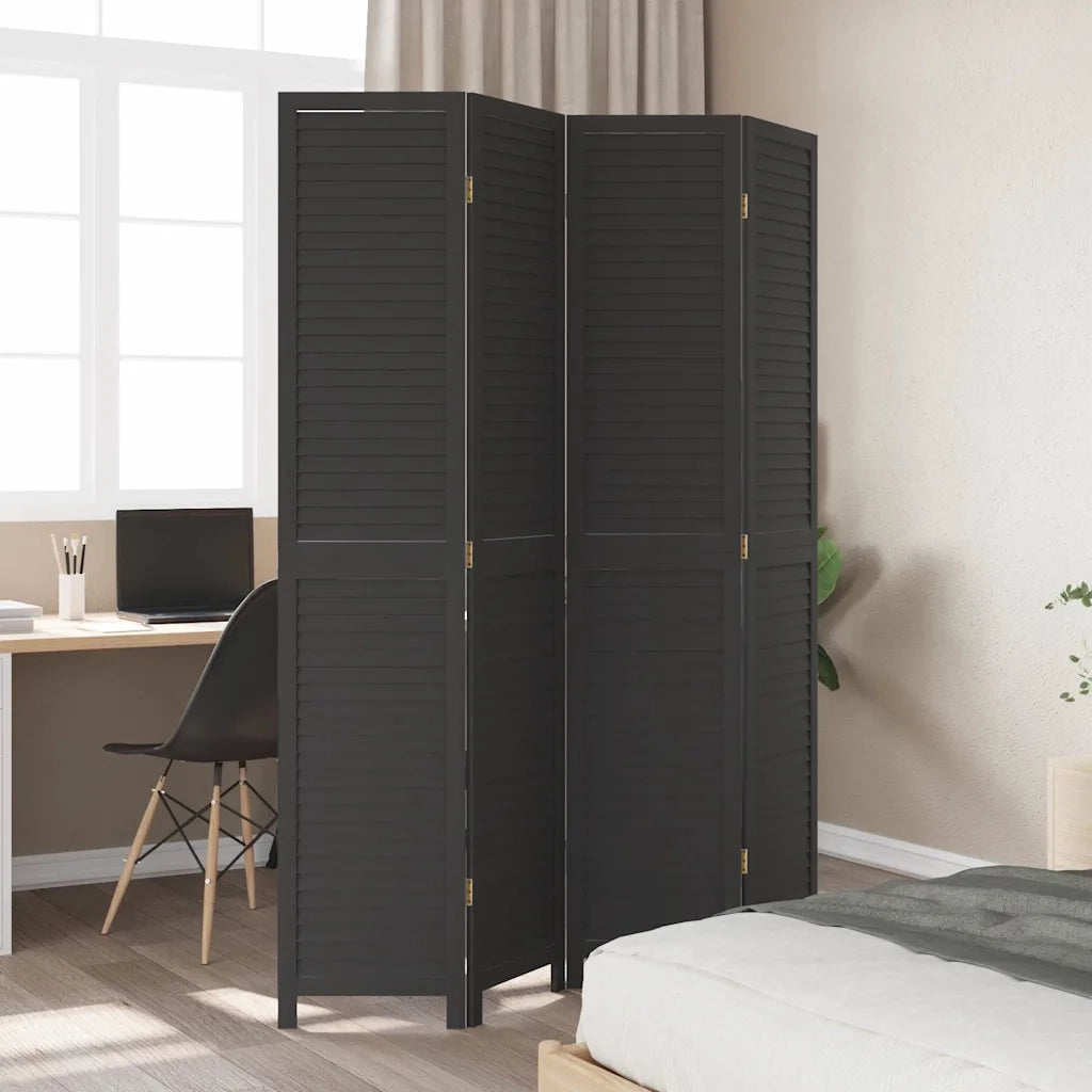 Divisorio Ambienti 4 Pannelli Nero Legno Massello di Paulowniacod mxl 91092