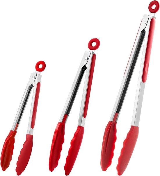 Set di supporti per pentola in silicone - resistente al calore - 3 pezzi - rosso - acciaio inossidabile