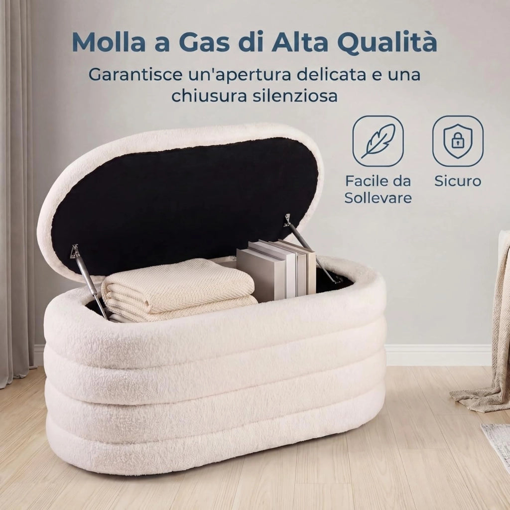 Poggiapiedi Contenitore con Ampio Interno da 108,5 L, Sedia Imbottito per Interno, Sgabello Portaoggetti per Camera da Letto, Soggiorno e Studio, 123,5 X 46 X 42,5 CM, Beige
