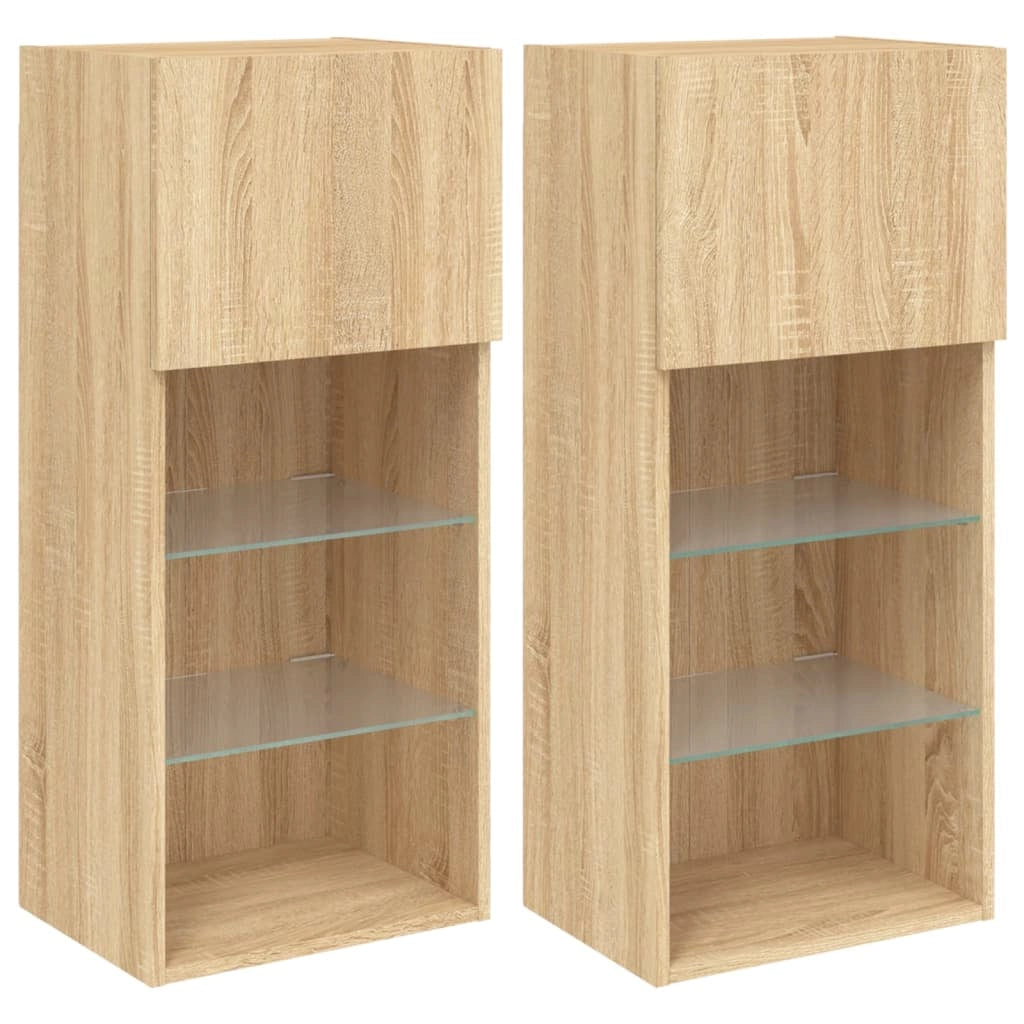 Mobile TV multimediale scaffale TV credenza mobile TV per sala da pranzo soggiorno camera da letto con luci LED 2 pezzi rovere Sonoma 40,5 x 30 x 90 cm marrone 02_0028876
