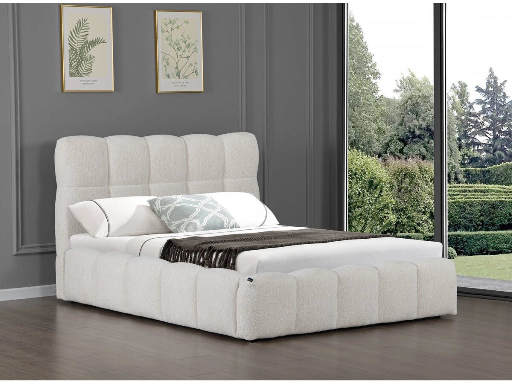 Letto matrimoniale in tessuto "Davos" con contenitore - 140 x 190 cm - Beige