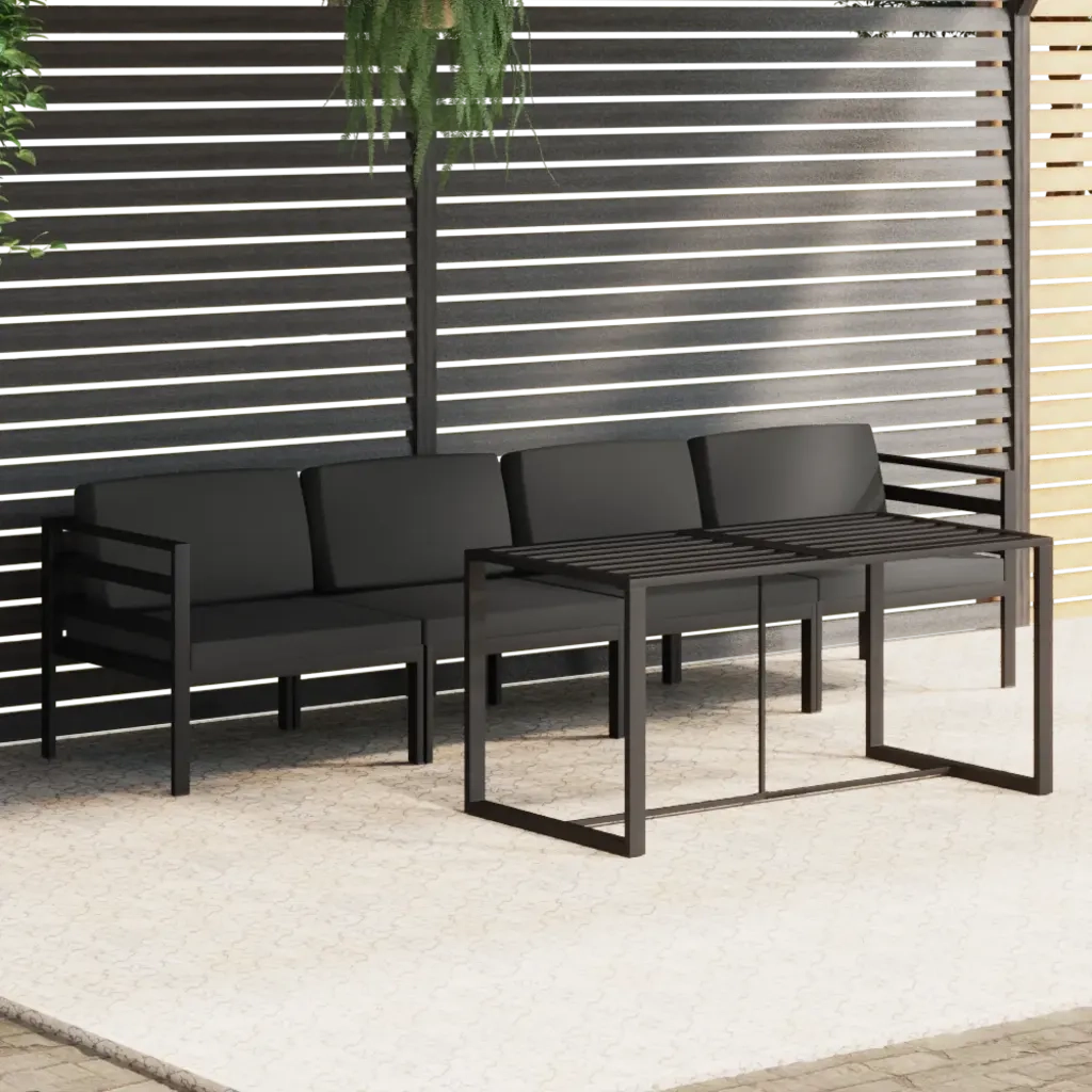 Set Divani da Giardino 5 pz con Cuscini in Alluminio Antracite cod mxl 41672