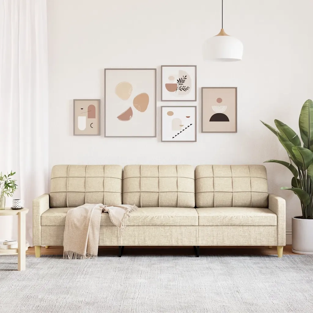 Divano a 3 Posti-Sofa 3 Posti Crema 210 cm in Tessuto