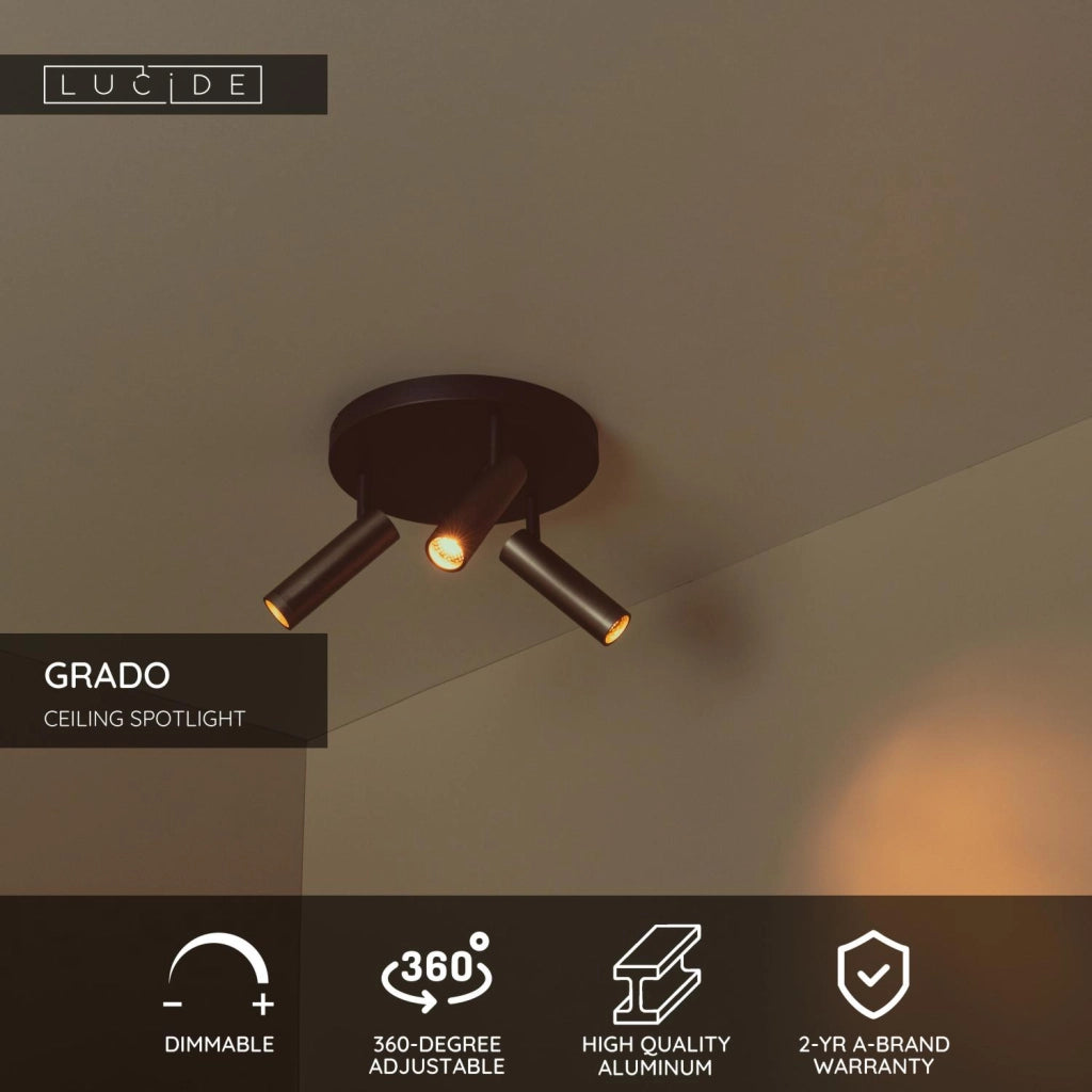 Faretto da soffitto GRADO 3xMR11 grigio nero Lucide