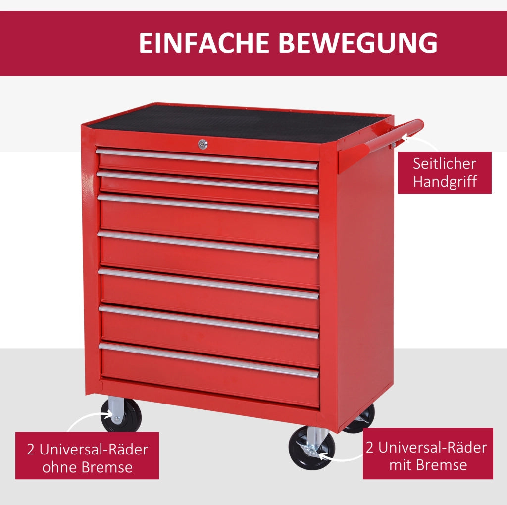 Carrello portautensili rosso in acciaio con 7 cassetti